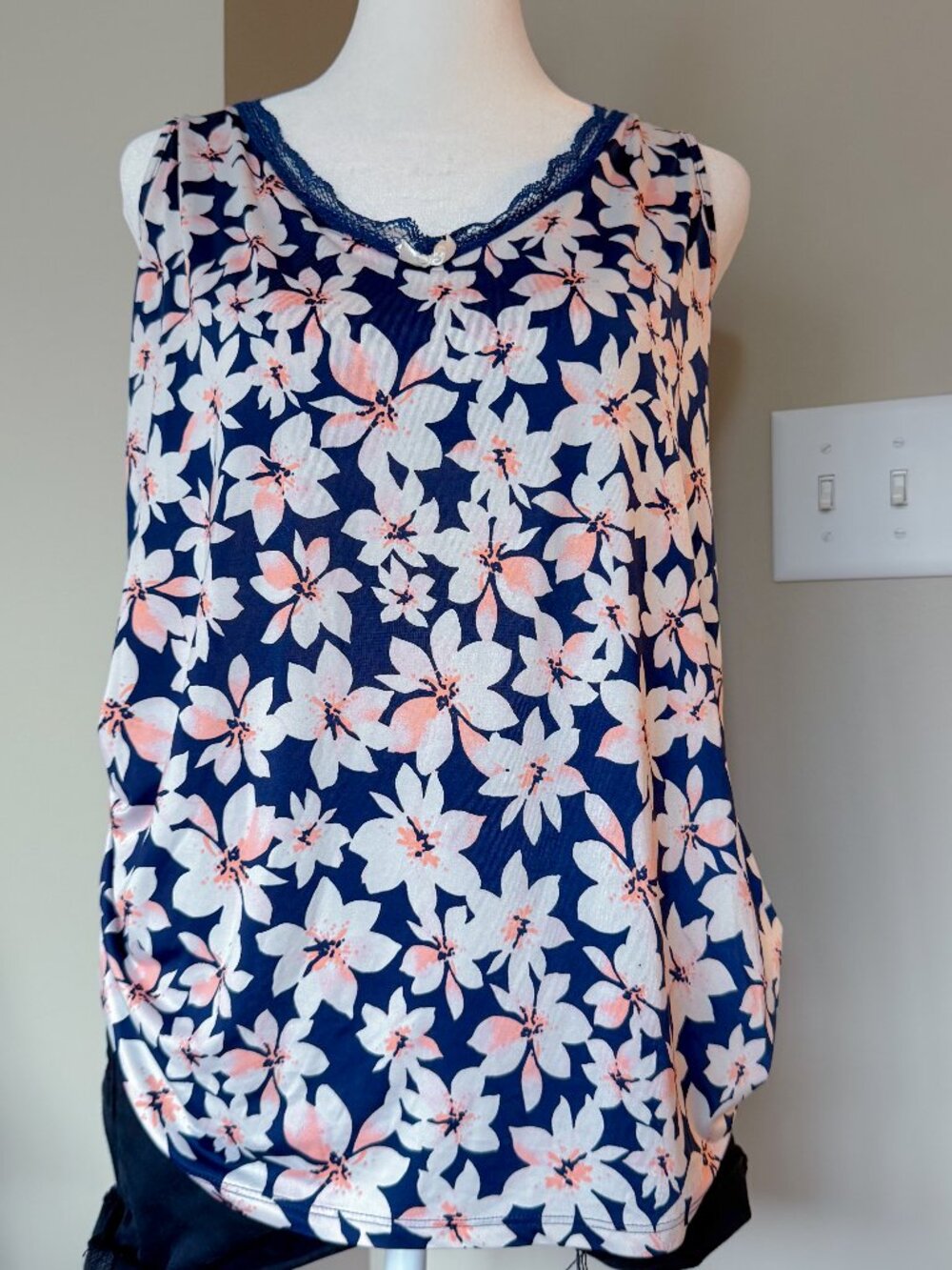 Oscar de la Renta Pink Label Babydoll Floral Night Tank - Size Large